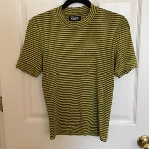 Reformation Green & Yellow Sparkle Mock Neck Top